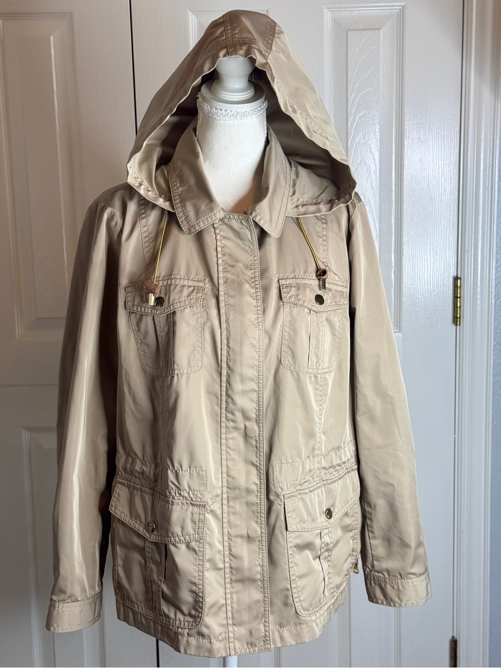 Talbots Petites Tan Hooded Utility Jacket Size LP